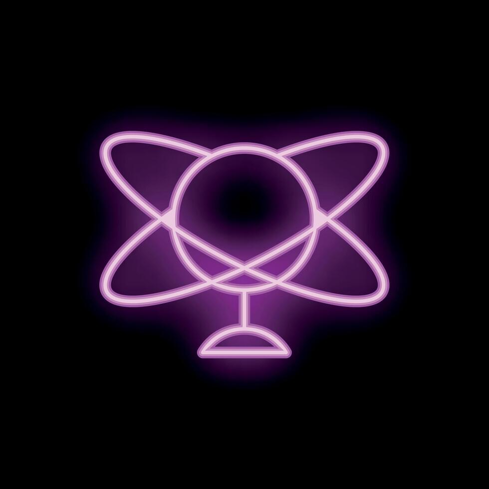 Neon sign representing global connection with orbiting circles on black background vector
