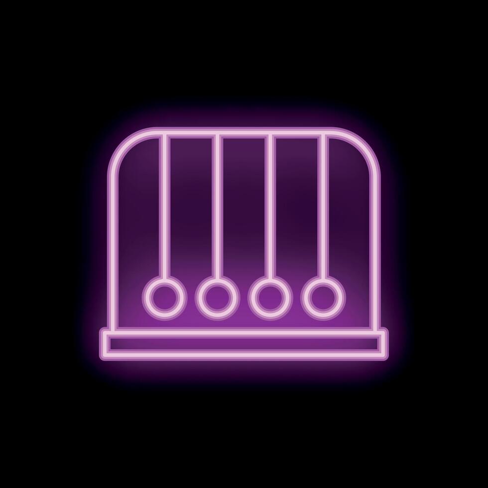 Neon icon of newton's cradle showing momentum and energy transfer vector