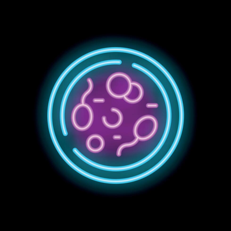 Neon style icon of bacteria or virus in petri dish glowing vector