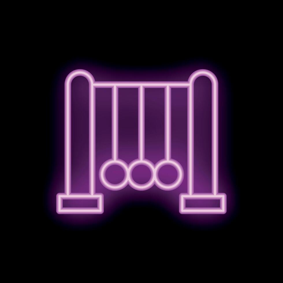 Neon icon of newton's cradle showing momentum and energy vector