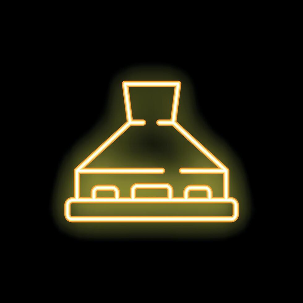 Yellow neon icon of a kitchen extractor hood glowing on black background vector