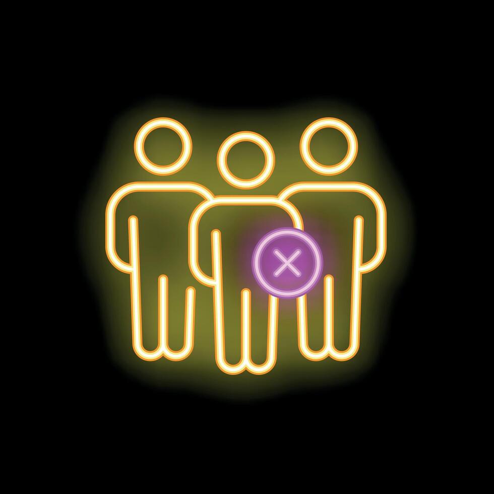Neon icon of social distancing, person rejected by group vector
