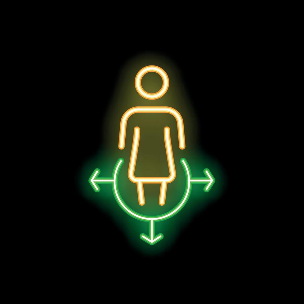 Neon woman icon choosing direction with arrows pointing different ways vector