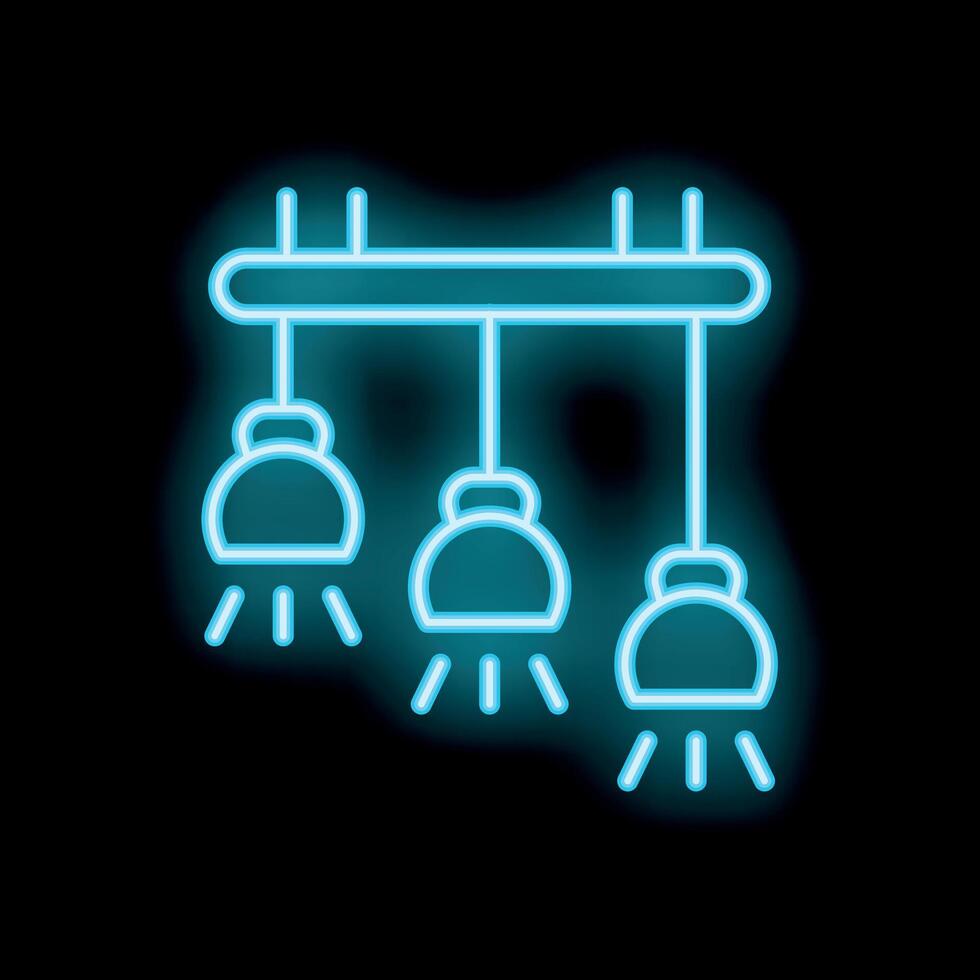 Neon blue light hanging lamps shining in the dark vector