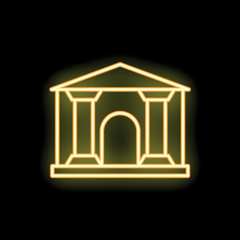 Neon sign depicting a building with columns and a triangular roof vector