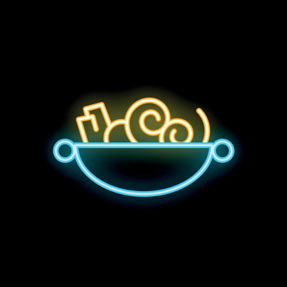 Neon sign representing bowl of noodles with chopsticks for asian restaurant or street food stall vector