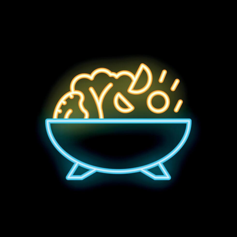 Neon sign showing salad ingredients falling into bowl vector