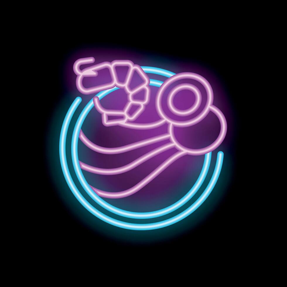 Neon sign depicting seafood dish with shrimp and octopus tentacle vector
