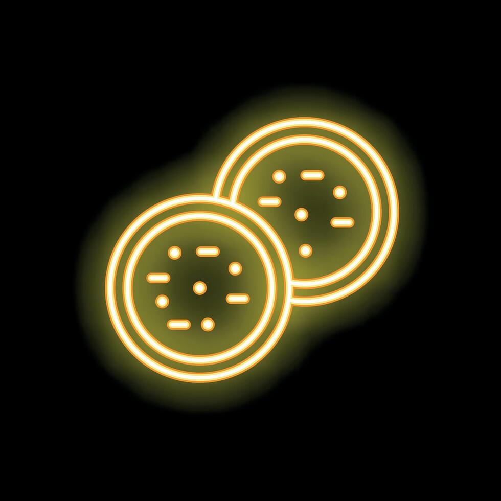 Yellow neon sign of kiwi fruit on a black background vector