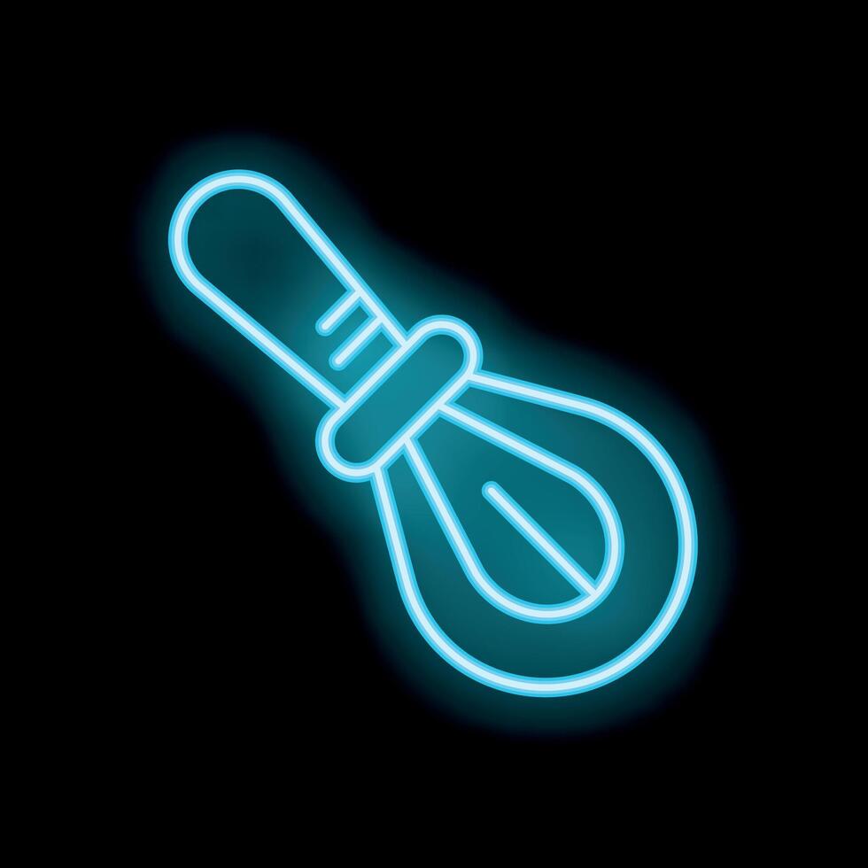 Neon light glowing whisk kitchen utensil on a black background vector