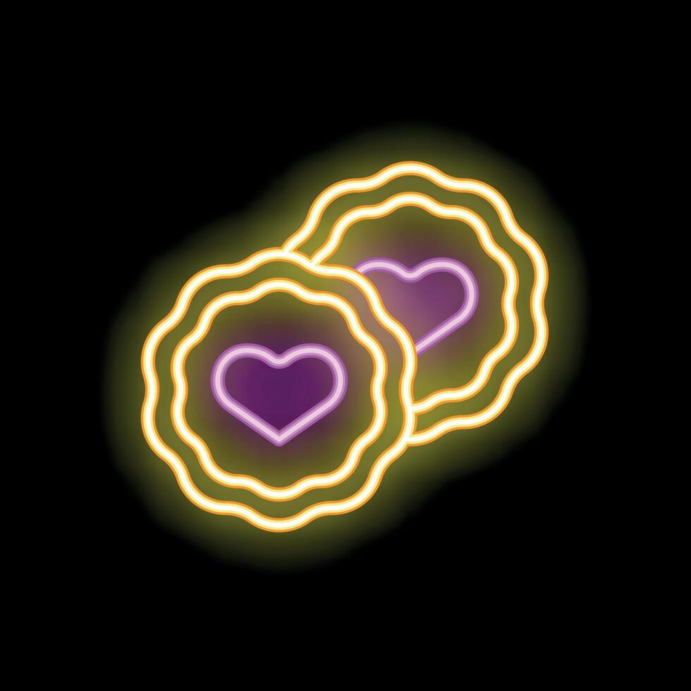 Neon sign showing two heart shaped cookies for valentine's day vector