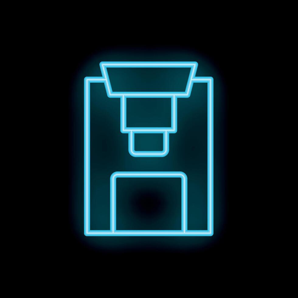 Bright neon icon of a floppy disk on black background vector