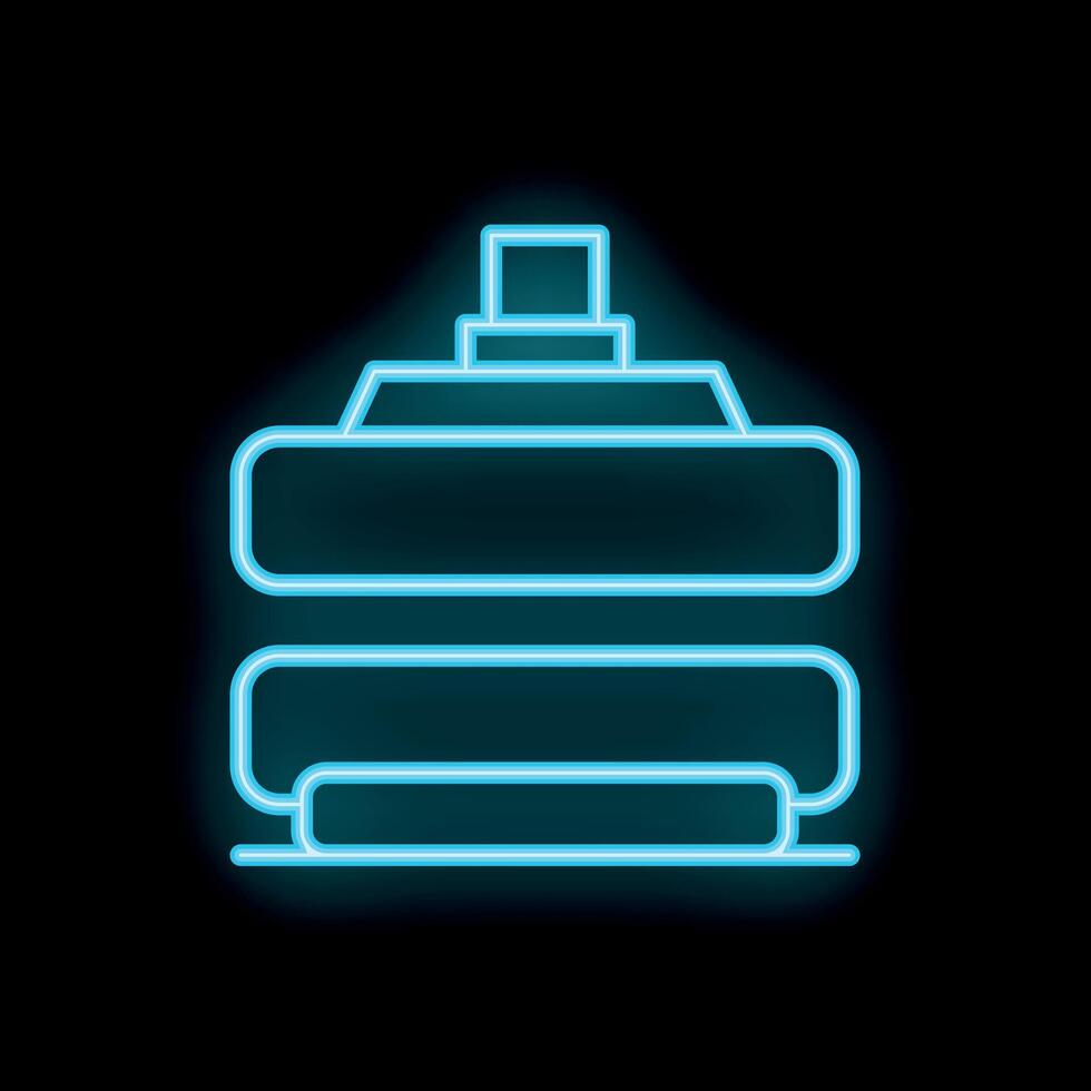 Blue neon sign of a printing machine glowing on a black background vector