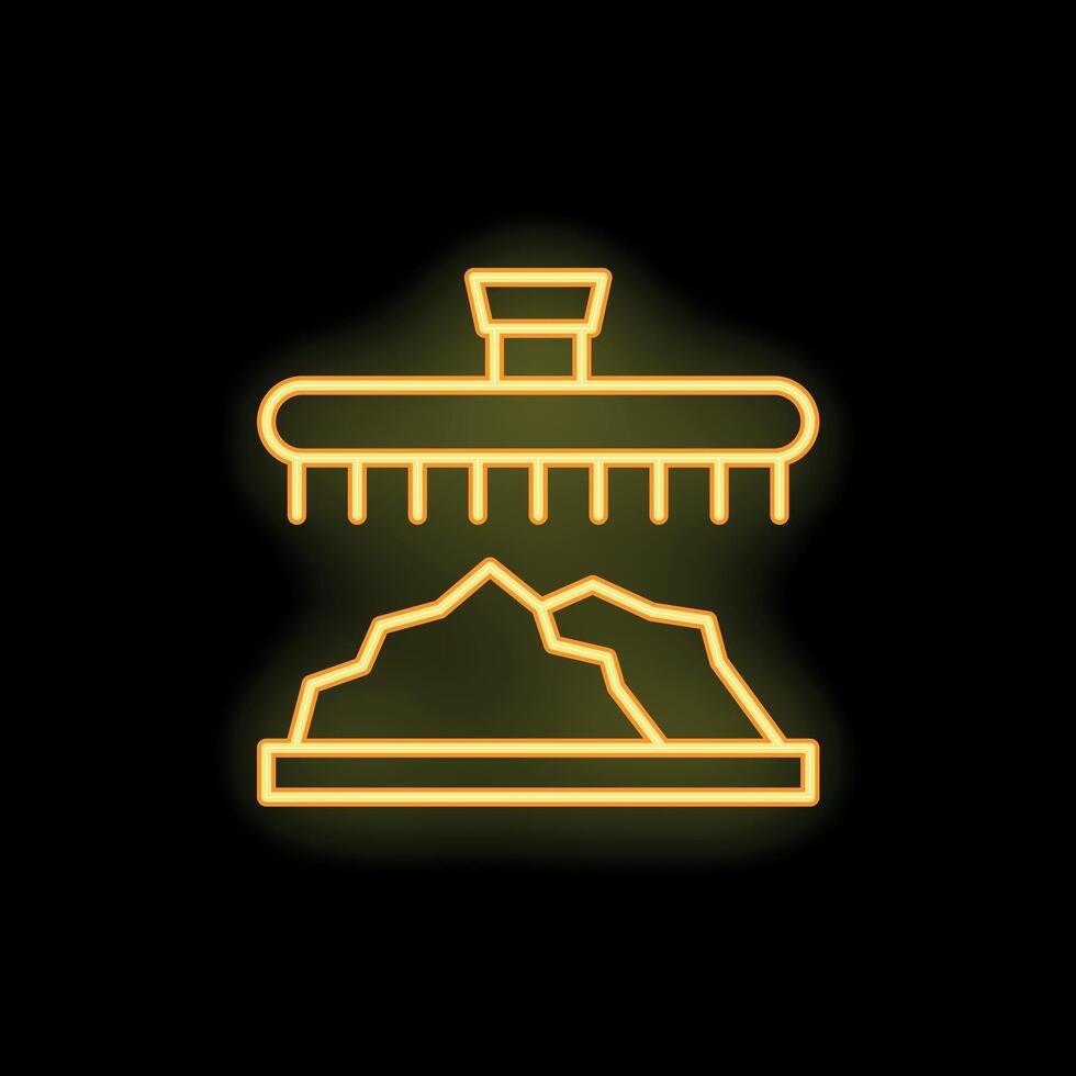 Neon icon of mining machine sorting minerals on conveyor belt vector