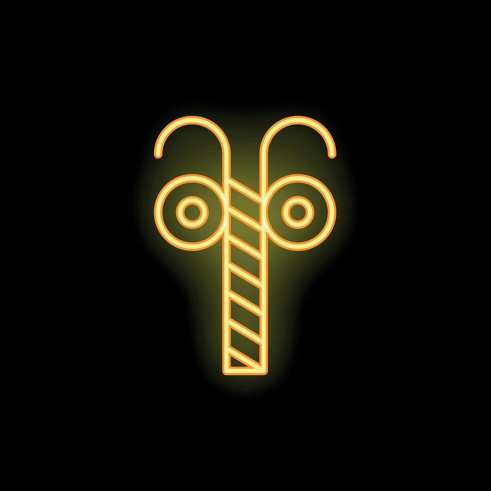 Golden neon style celebration icon of party whistle on black background vector
