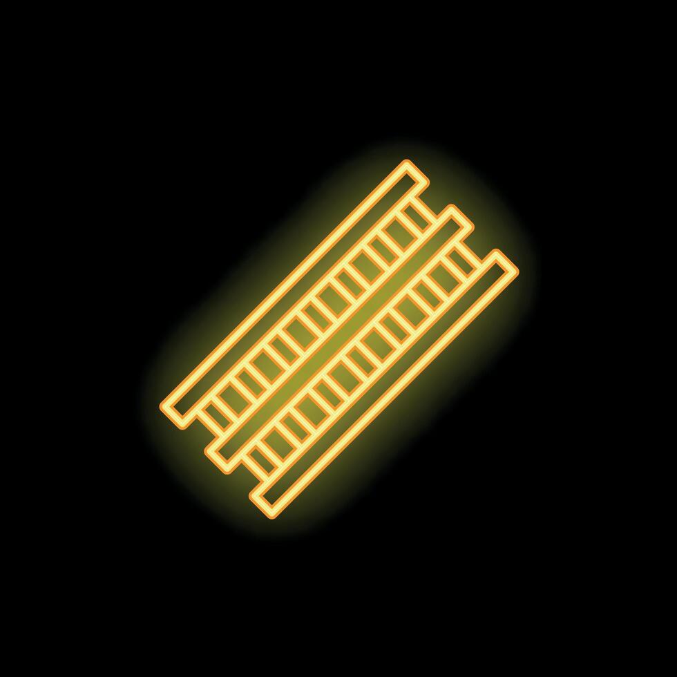 Glowing neon sign depicting a ladder on a black background vector