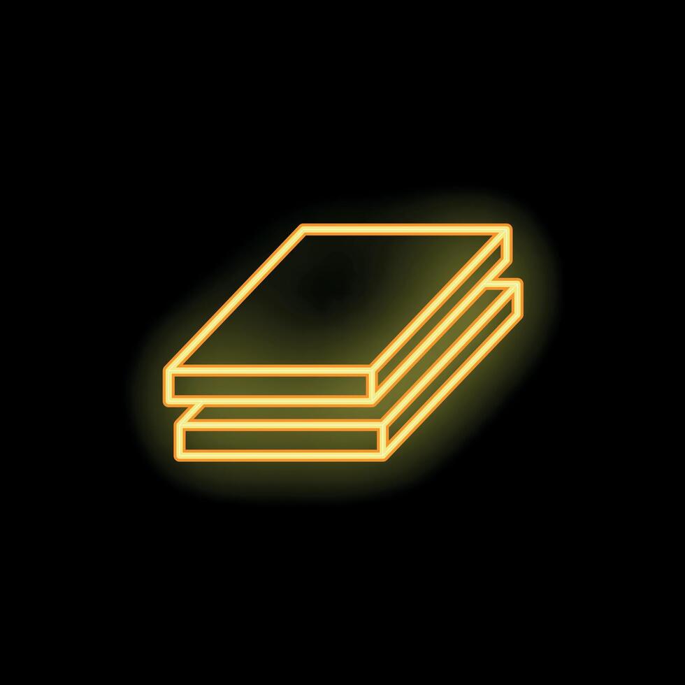 Neon yellow stack of paper sheets glowing on black background vector