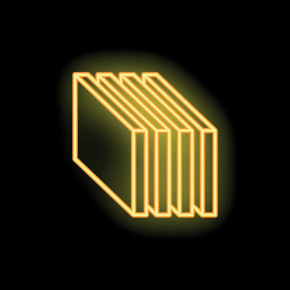 Neon yellow server rack icon glowing against black background vector