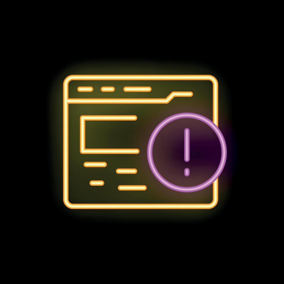 Neon style icon showing website error message vector