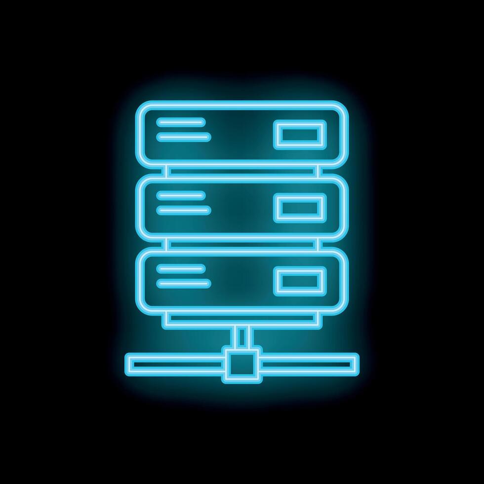 Neon blue server icon representing data storage and network connectivity vector