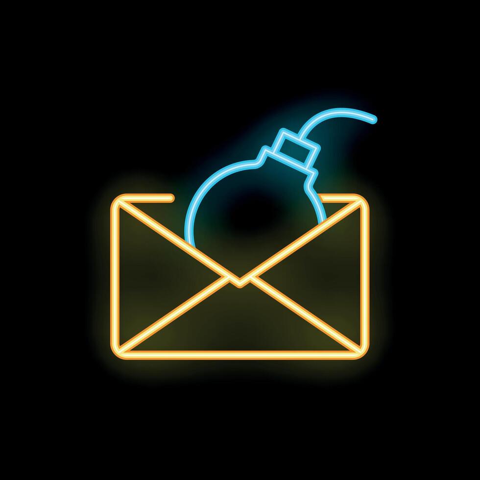 Neon bomb emerging from open envelope on black background vector