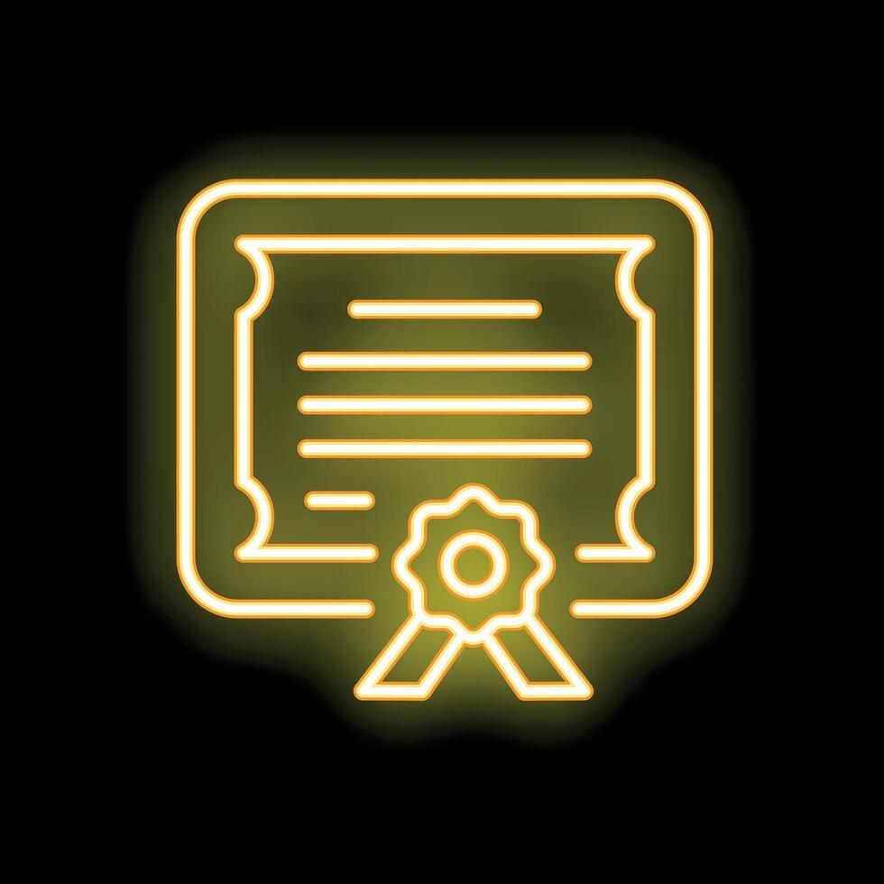 Neon yellow certificate icon glowing on black background vector