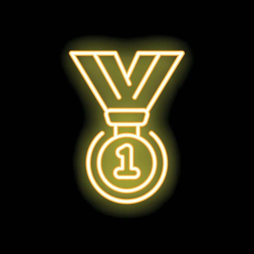 Neon icon of gold medal with ribbon for first place vector
