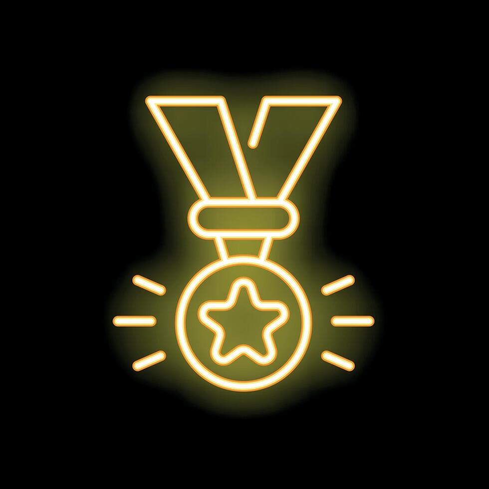 Neon medal icon shining on dark background representing success vector