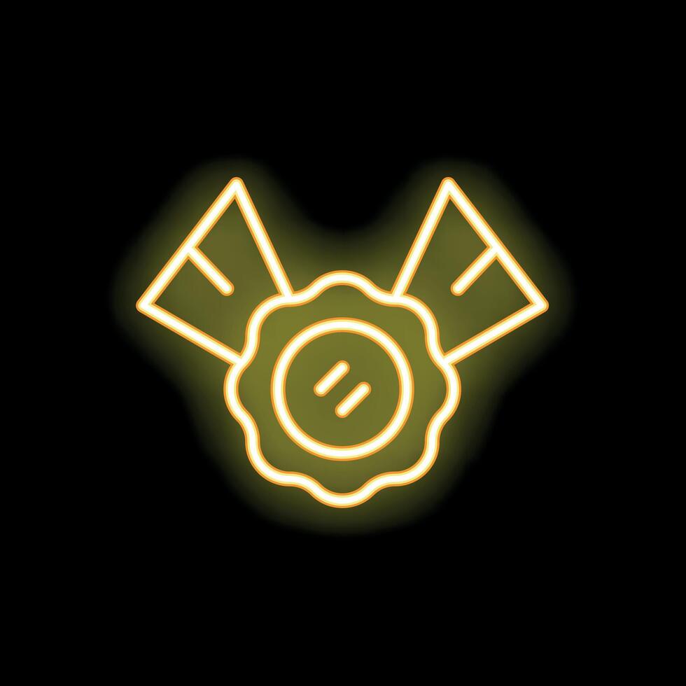 Yellow neon medal icon glowing on a black background vector