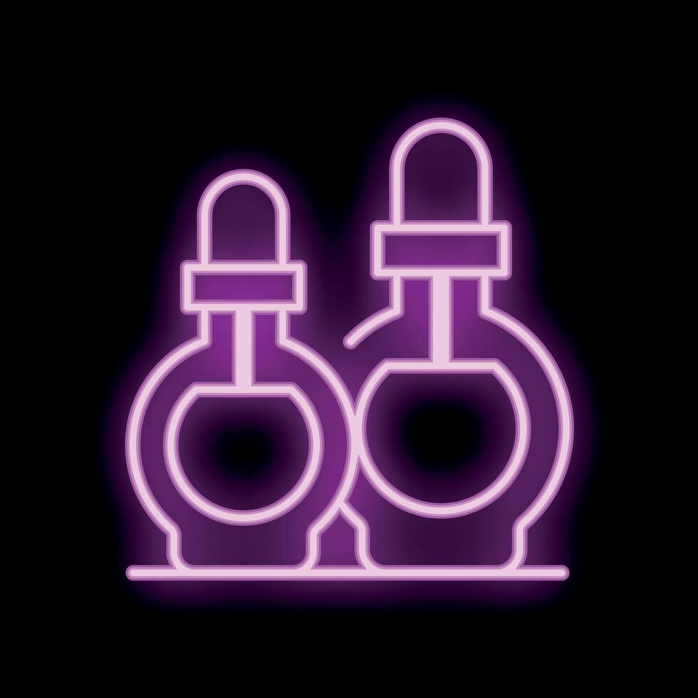 Neon sign of two round perfume bottles glowing on black background vector