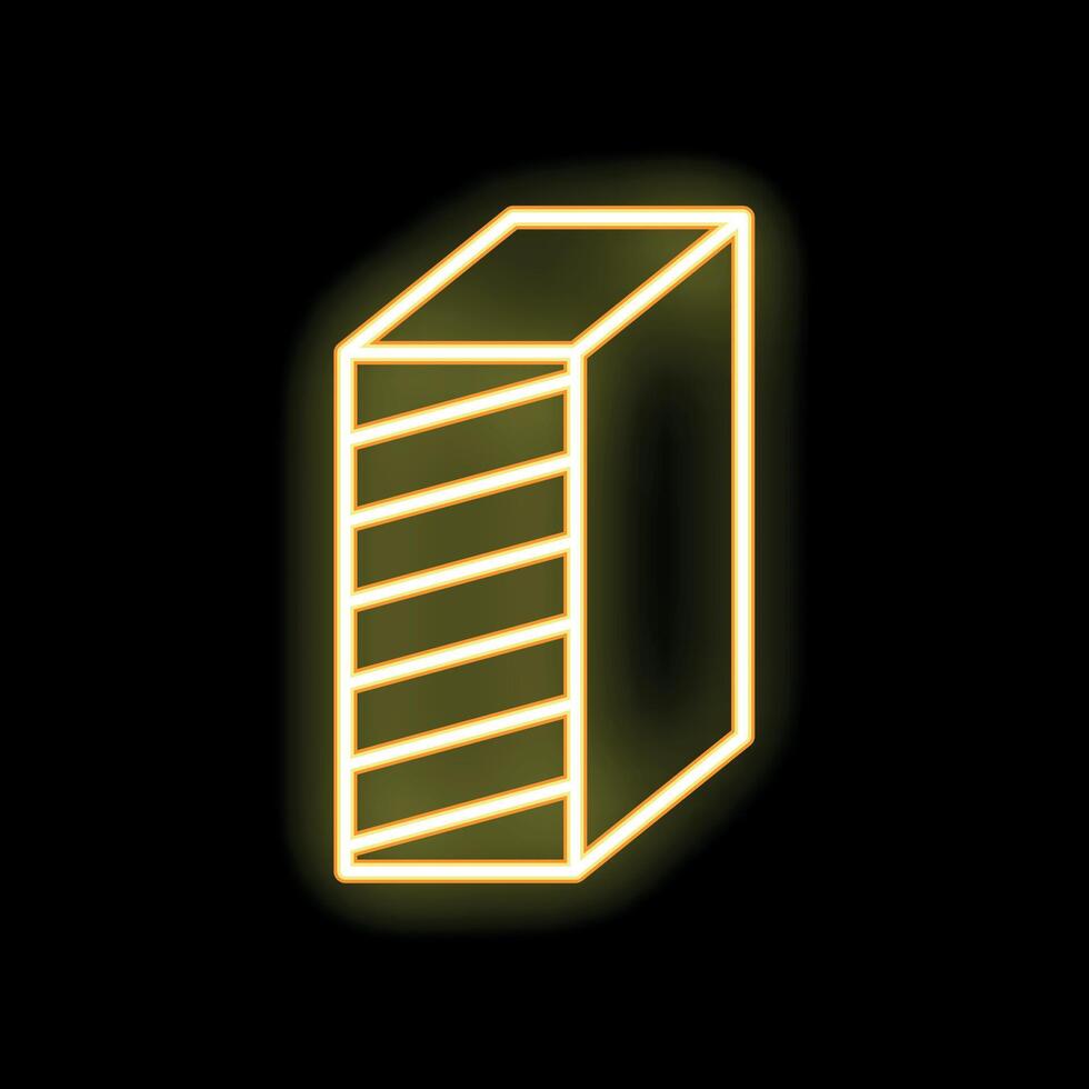 Neon yellow server rack icon glowing against black background vector