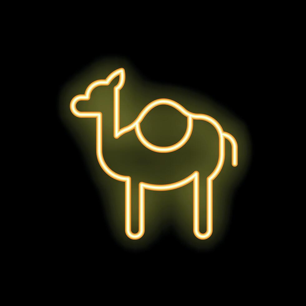 Yellow neon sign shaped like a dromedary camel on a black background vector