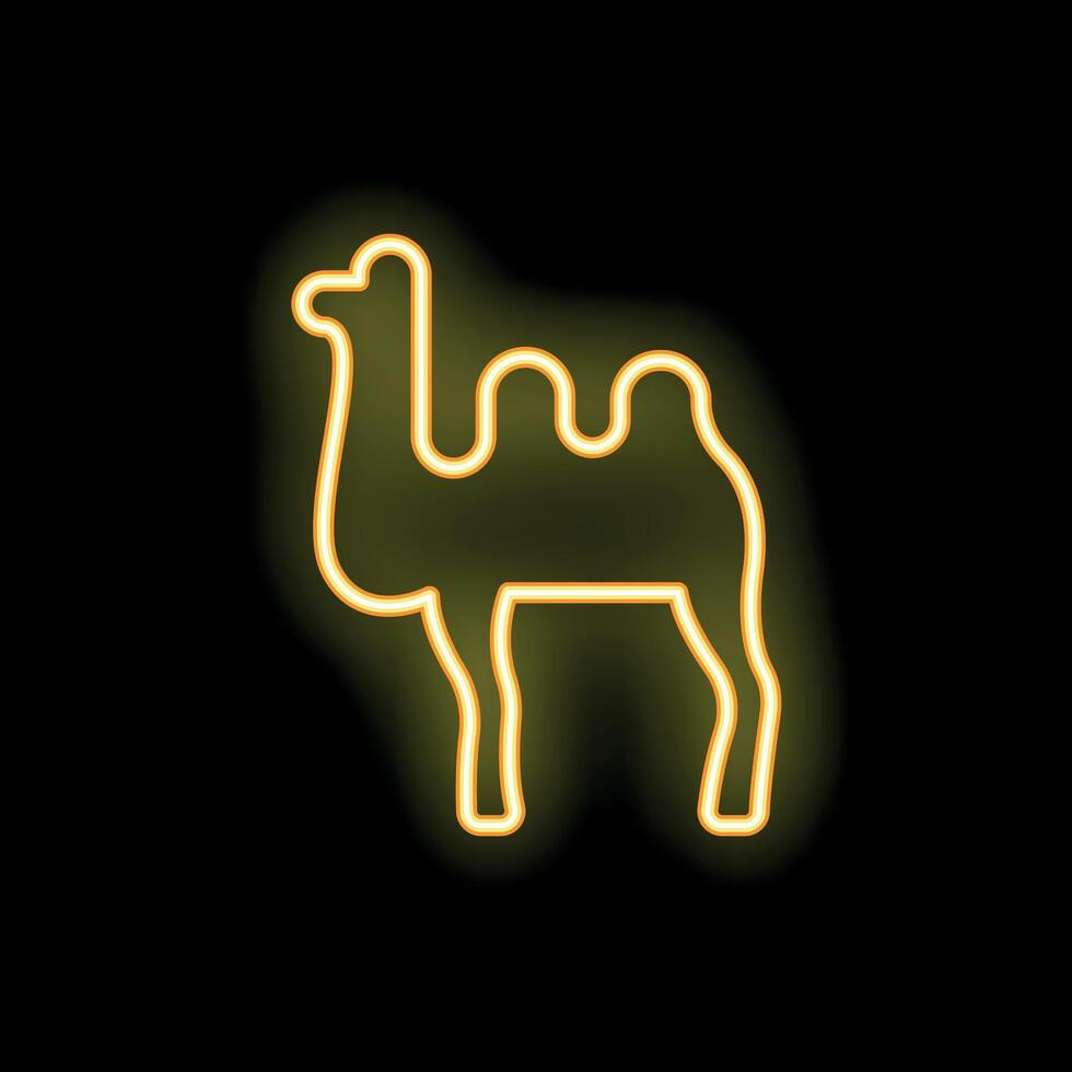 Yellow neon sign depicting a two hump camel standing vector