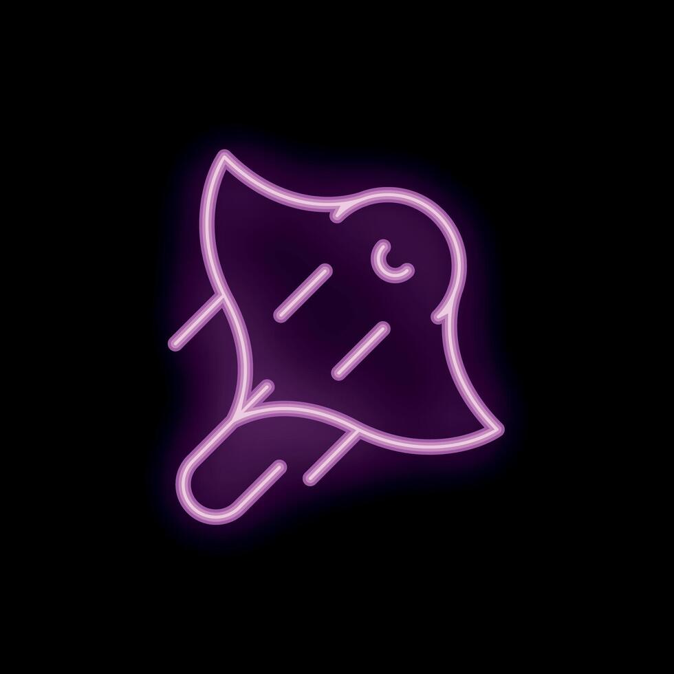 Neon pink stingray swimming with glowing lines on black background vector