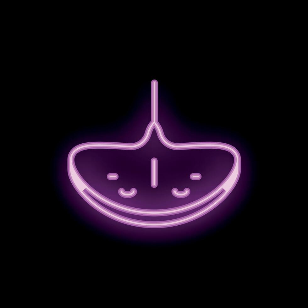 Neon icon of a cute smiling stingray glowing purple on black background vector
