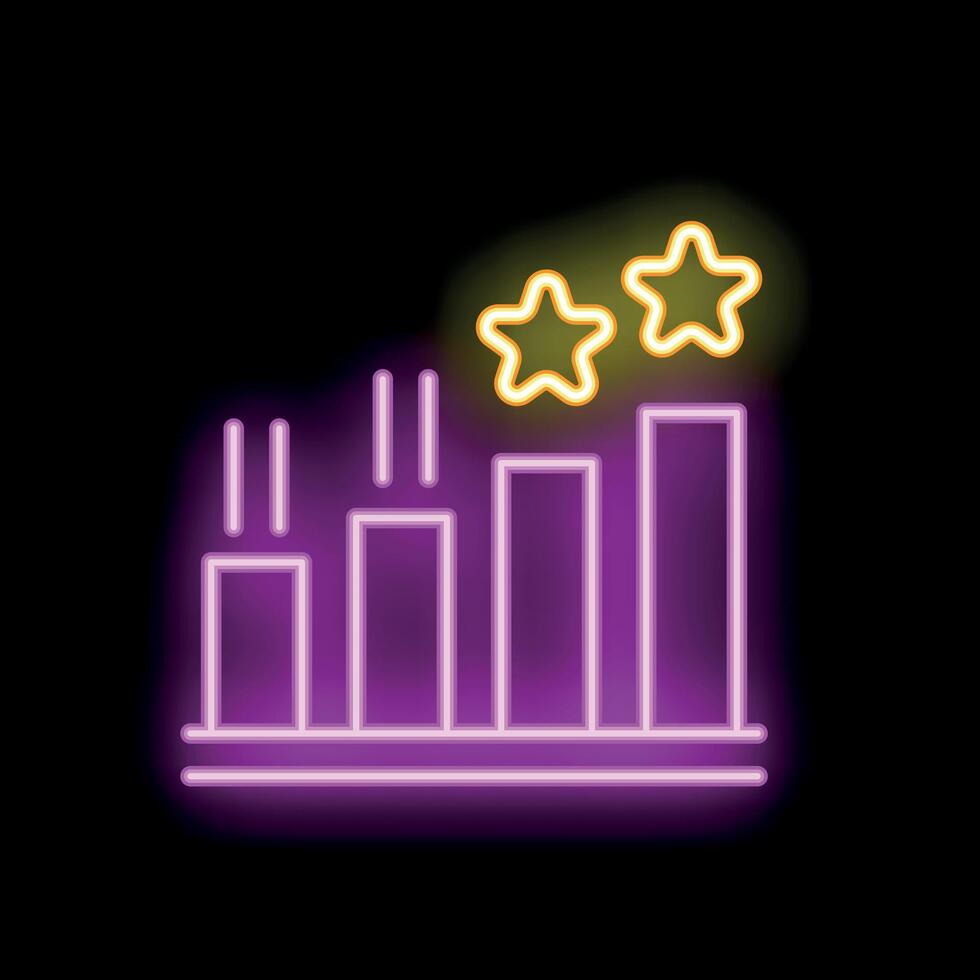 Neon icon of growing bars chart with two stars on top vector