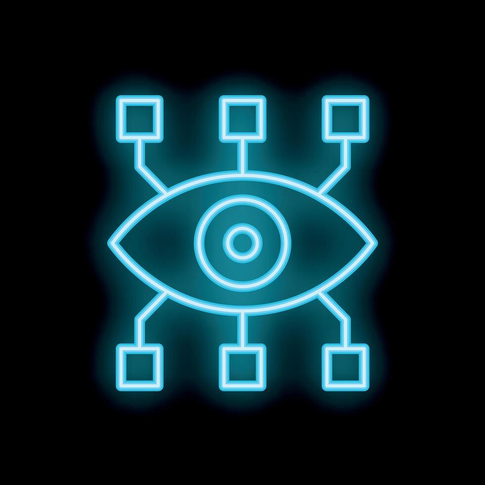 Neon eye symbol representing data analysis and vision vector