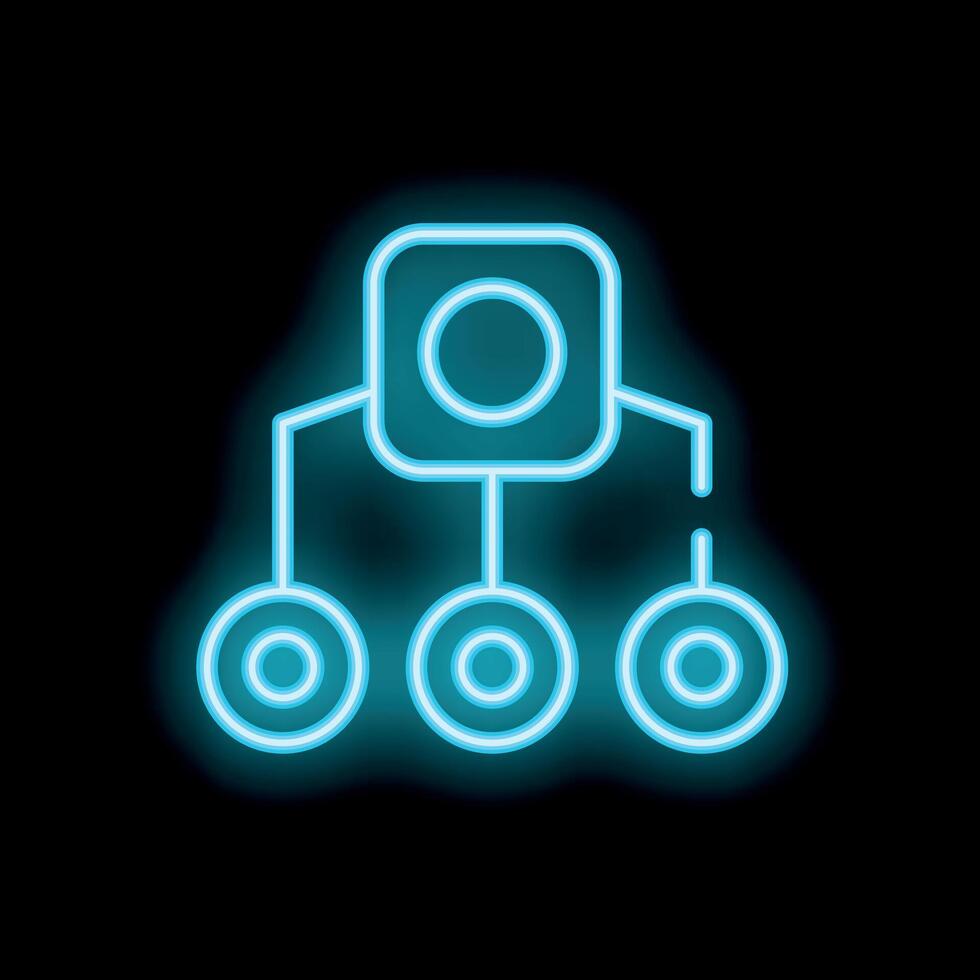 Neon blue hierarchy system structure on black background vector