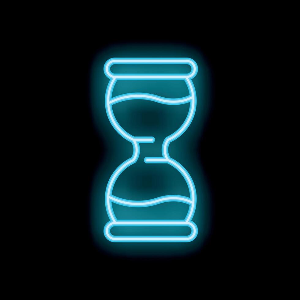 Blue neon hourglass showing time passing on black background vector