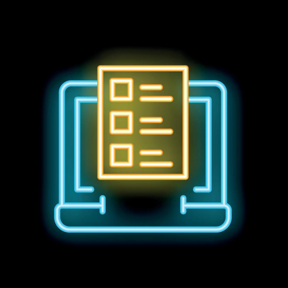 Neon online survey icon for website or app displaying customer feedback vector