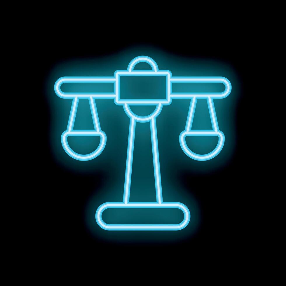 Neon blue scale of justice glowing on black background vector