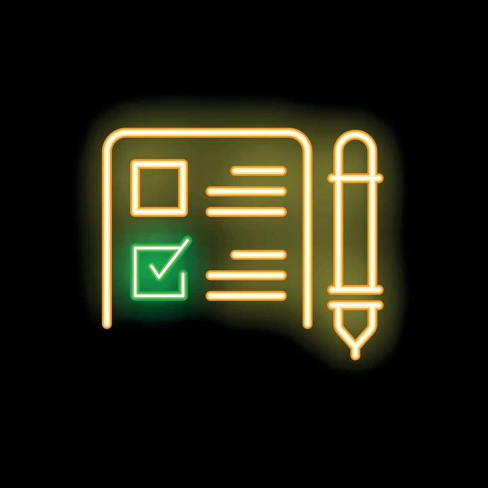 Neon sign of a checklist being completed with a pen vector