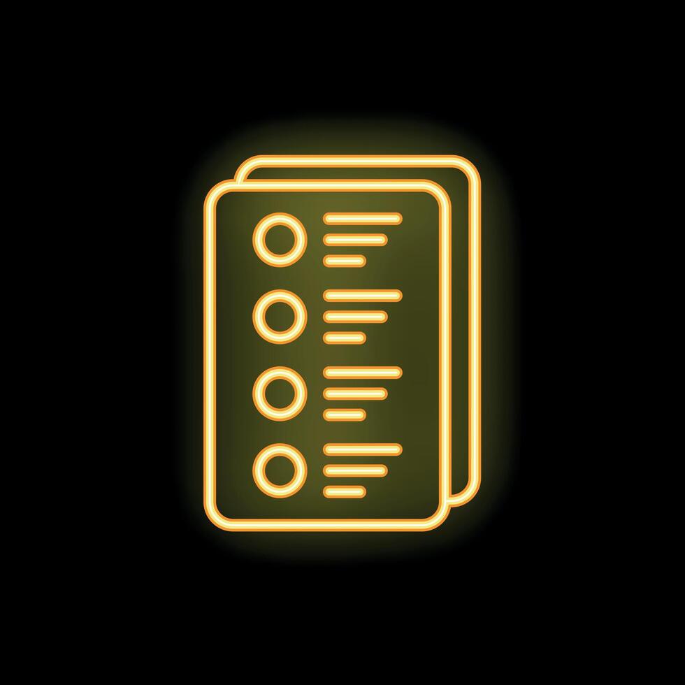 Neon icon of documents with check marks representing business tasks vector