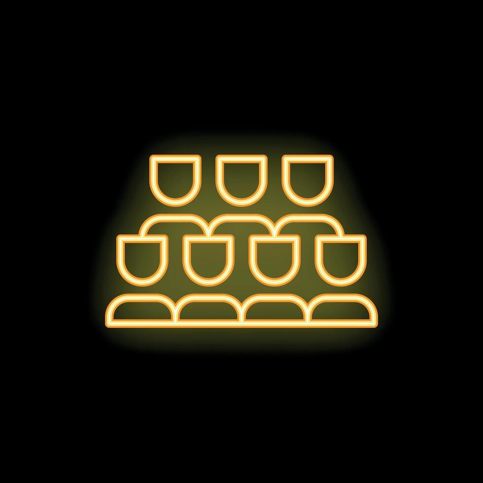 Neon icon of audience sitting in rows attending a conference vector