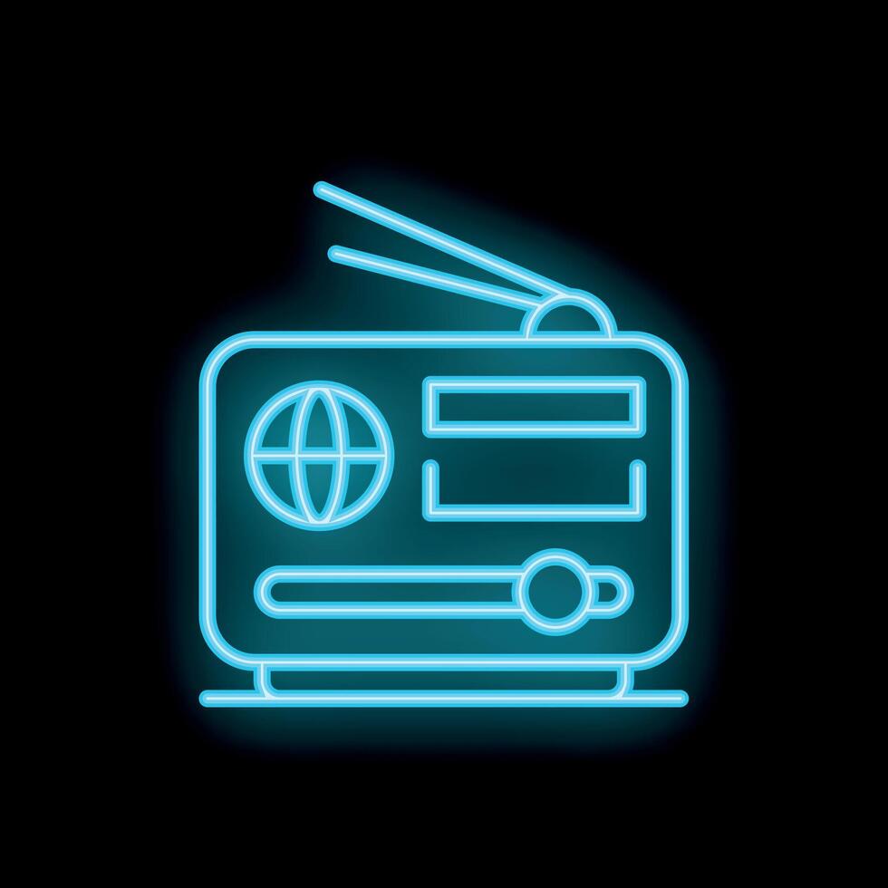 Neon radio receiver transmitting breaking news on black background vector