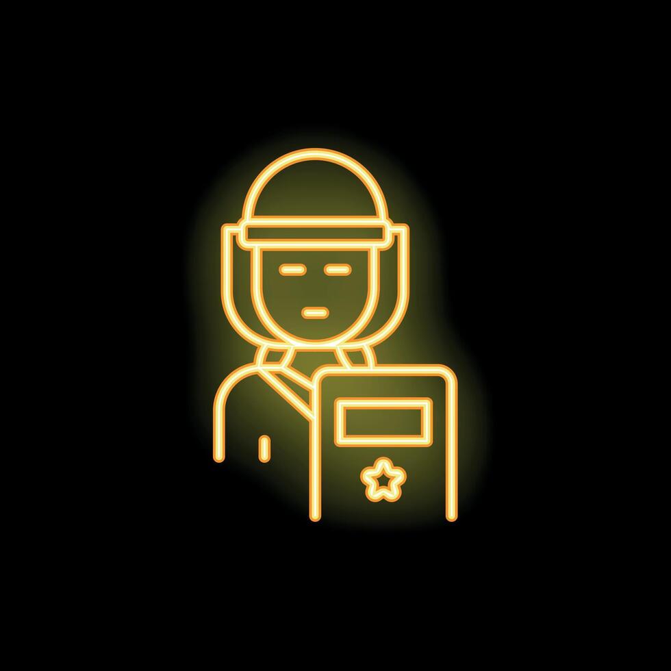 Neon sign of a police officer holding riot shield vector