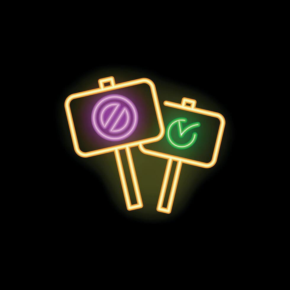Neon signs showing opposite opinions with yes and no symbols on placards vector