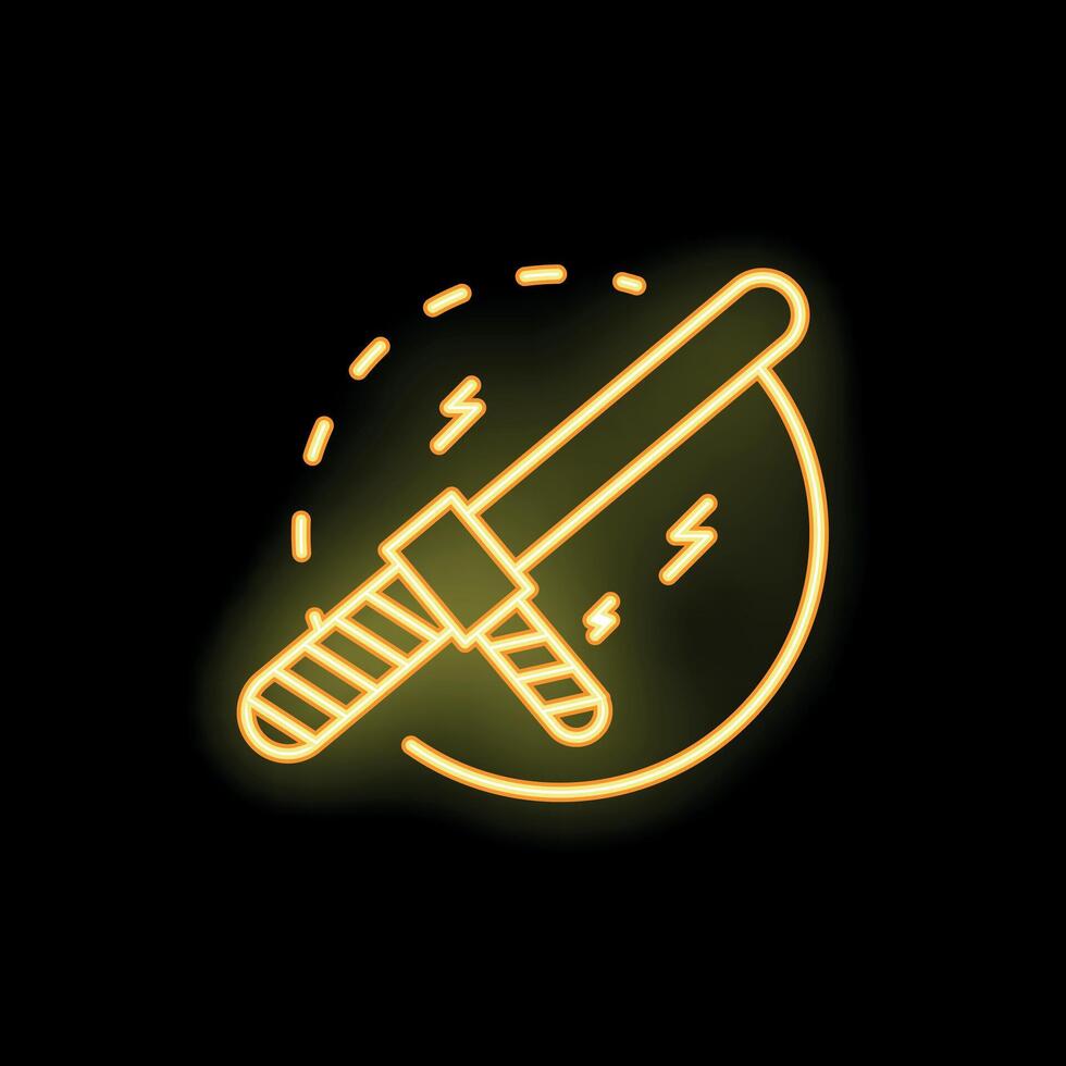 Neon police baton striking with sparks icon in circle on black background vector