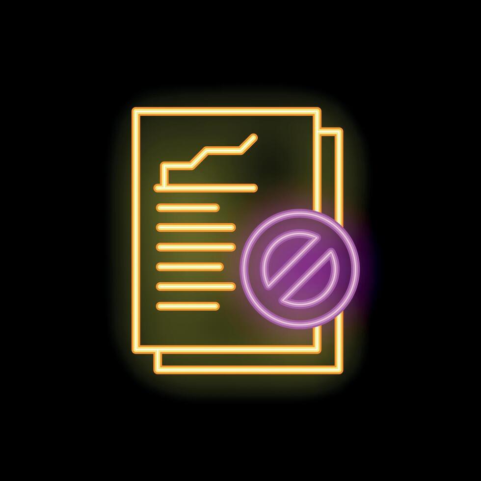 Neon sign showing forbidden document with stop sign on it vector