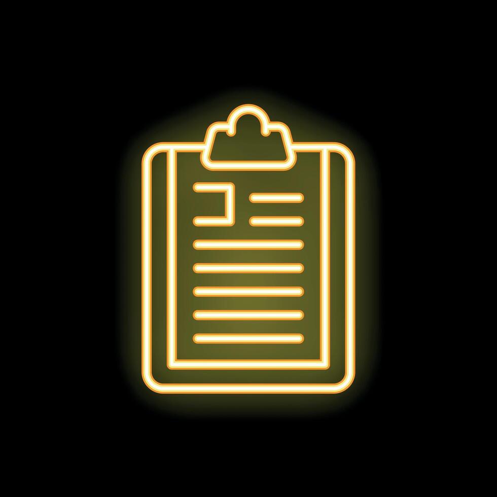Neon yellow clipboard glowing on black background vector